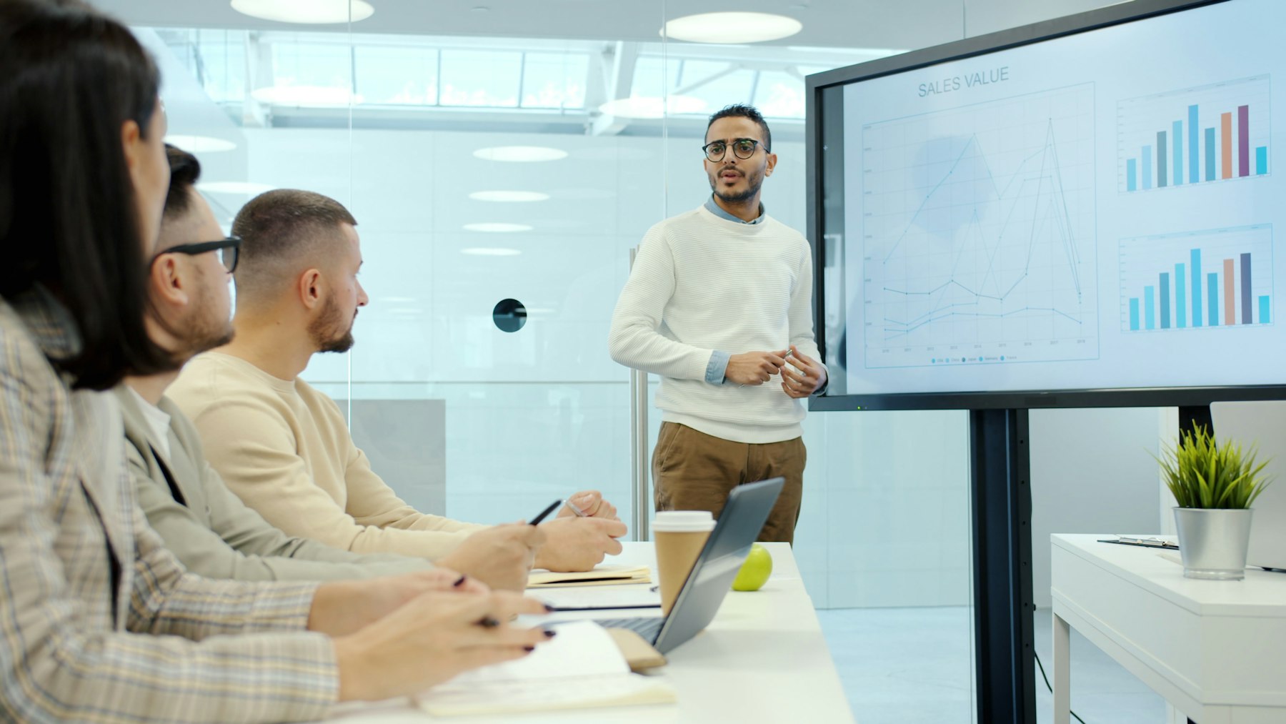 Analytics presentation during a business meeting