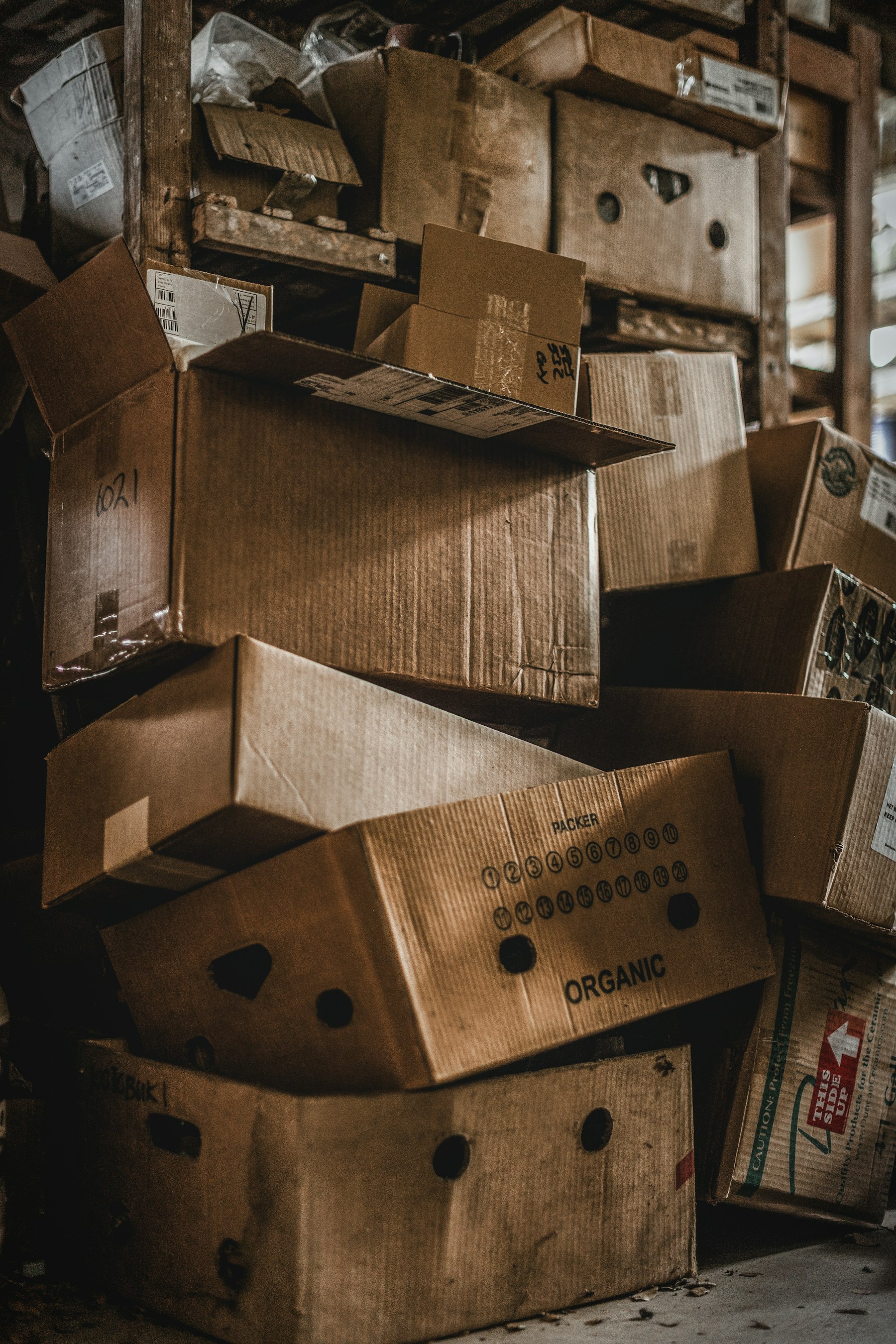Stacked shipping boxes in an ecommerce operation